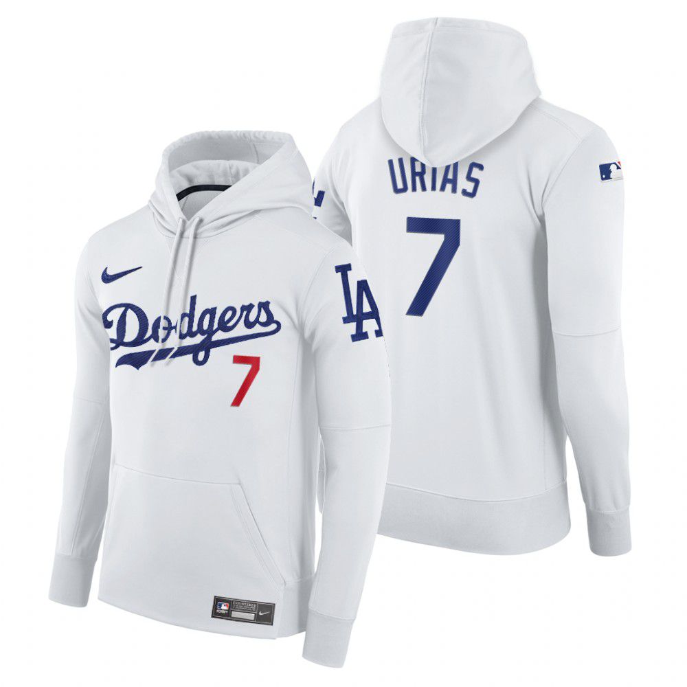 Men Los Angeles Dodgers 7 Urias white home hoodie 2021 MLB Nike Jerseys